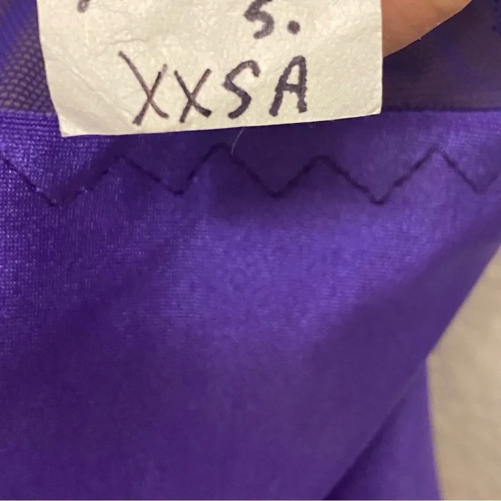 Custom solo dance costume purple unitard jumpsuit mesh  XXS adult LC child